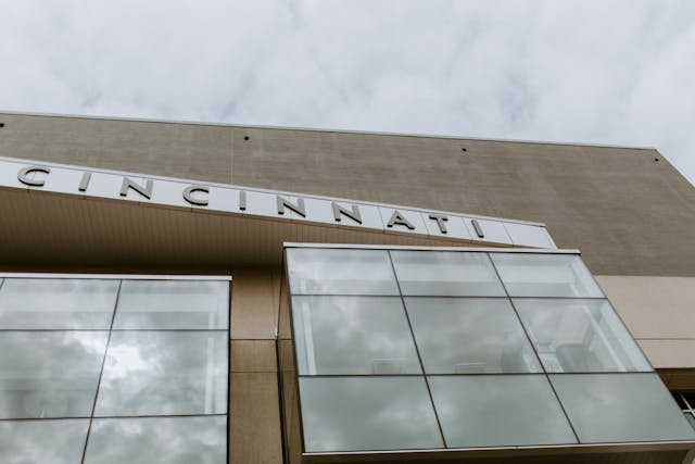 street view of an office building with the word "Cincinnati" written on it
