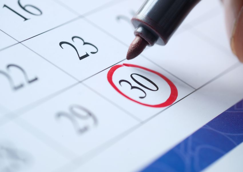 the thirtieth circled in red on a calendar